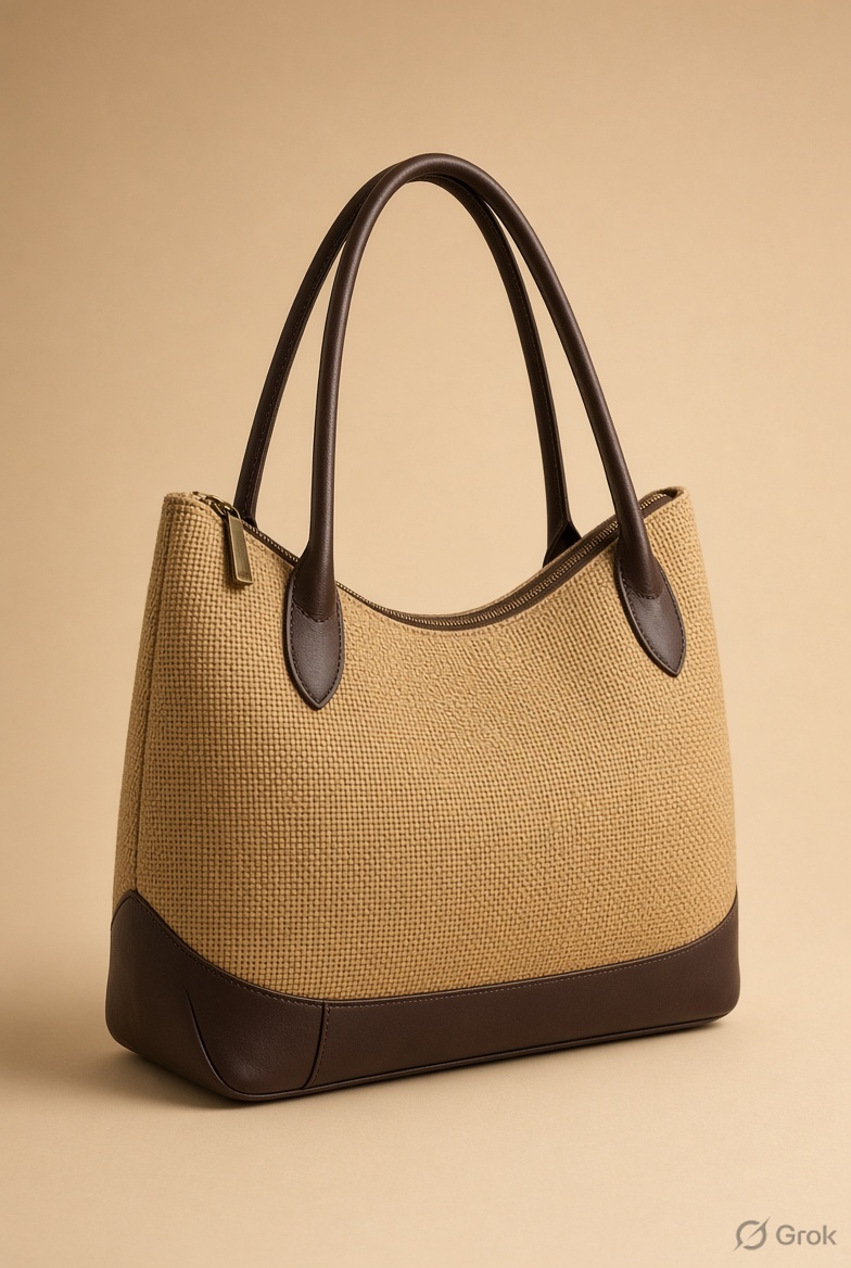 S1 structured shoulder — golden jute and chocolate leather